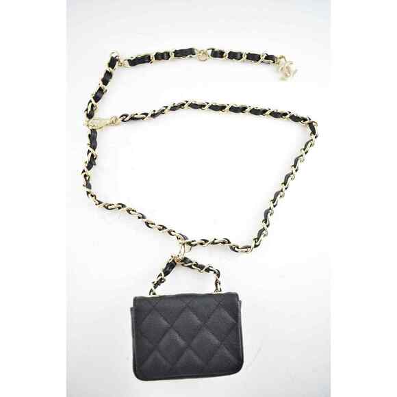Chanel 21B Black Caviar Mini Chain Classic Gold Card Belt Waist Necklace Bag - Picture 9 of 12